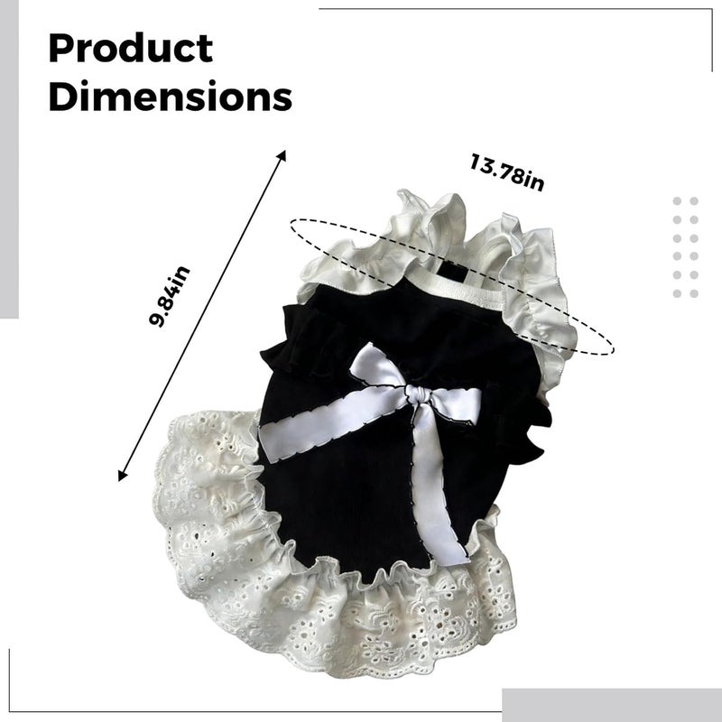 Dog Cat Girl Princess Dress, Black Cotton Lolita Costume, Small Bow Lace Clothes, Bust 13.8 in / 35 Cm, Back 9.8 in / 25 Cm - Image 5