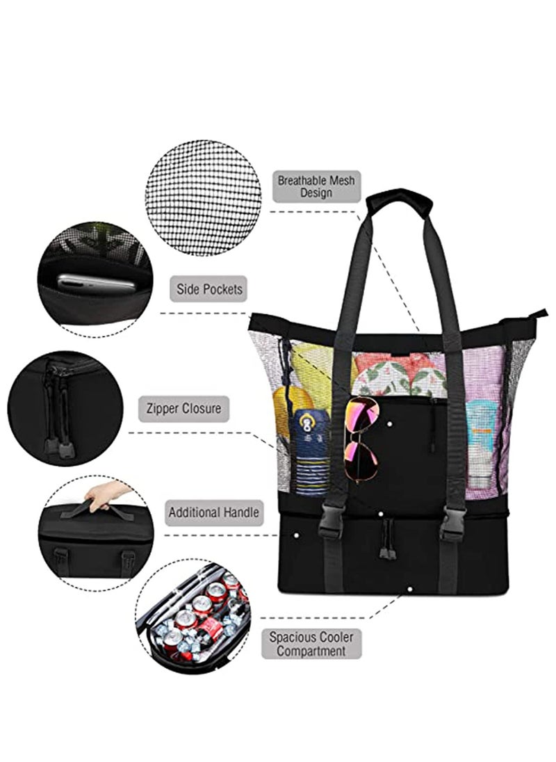 KASTWAVE - Mesh Beach Tote Bag with Detachable Beach Cooler - Max Capacity 34l 150lbs Ultra Durable for Women, 600D Polyester, Mesh Lining, Zipper Closure, Pvc, Party, Odor-free, Durable Design - Image 1