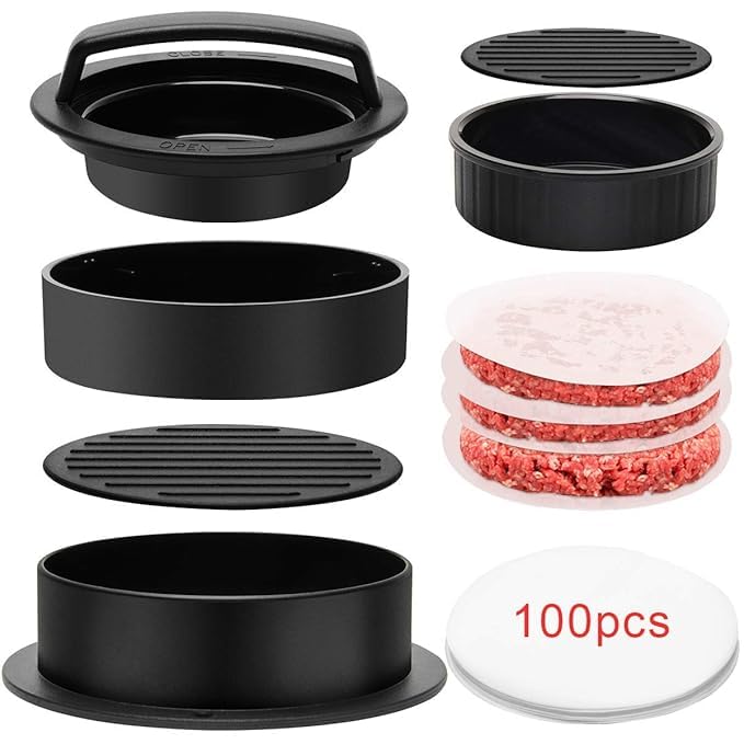 Ad Fresh A.D.FRESH Hamburger Press Patty Maker, 3 in 1 Non-Stick Burger Press Patty Maker, Hamburger Patty Maker, Burger Patty Maker, Patty Press for Stuffed Burgers, Sliders, Beef Burger, Black - Image 1