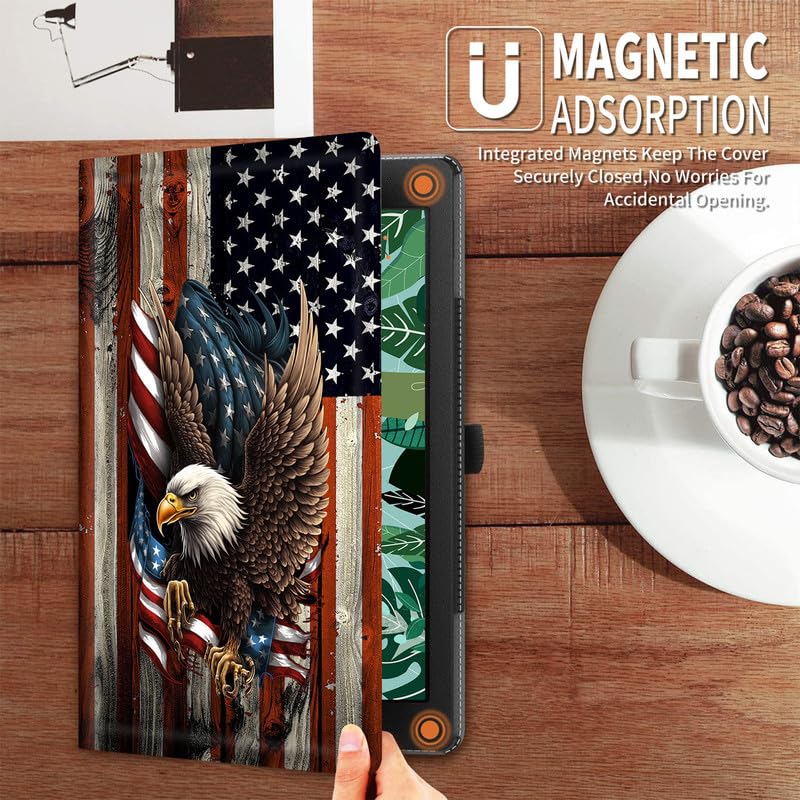 FUYOCWE for Fire HD 10 Tablet Case (13th Generation,2023 Release,10.1"), PU Leather Multi-Angle Folding Stand Smart Flip Cover for Amazon Kindle Fire HD 10 13th Gen-Bald Eagle with Flag - Image 4