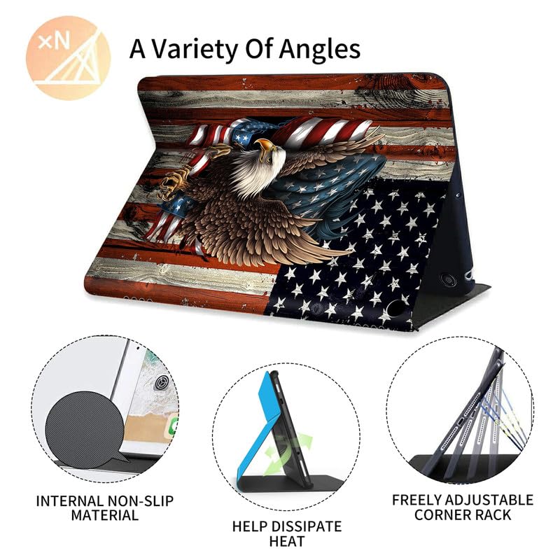FUYOCWE for Fire HD 10 Tablet Case (13th Generation,2023 Release,10.1"), PU Leather Multi-Angle Folding Stand Smart Flip Cover for Amazon Kindle Fire HD 10 13th Gen-Bald Eagle with Flag - Image 5