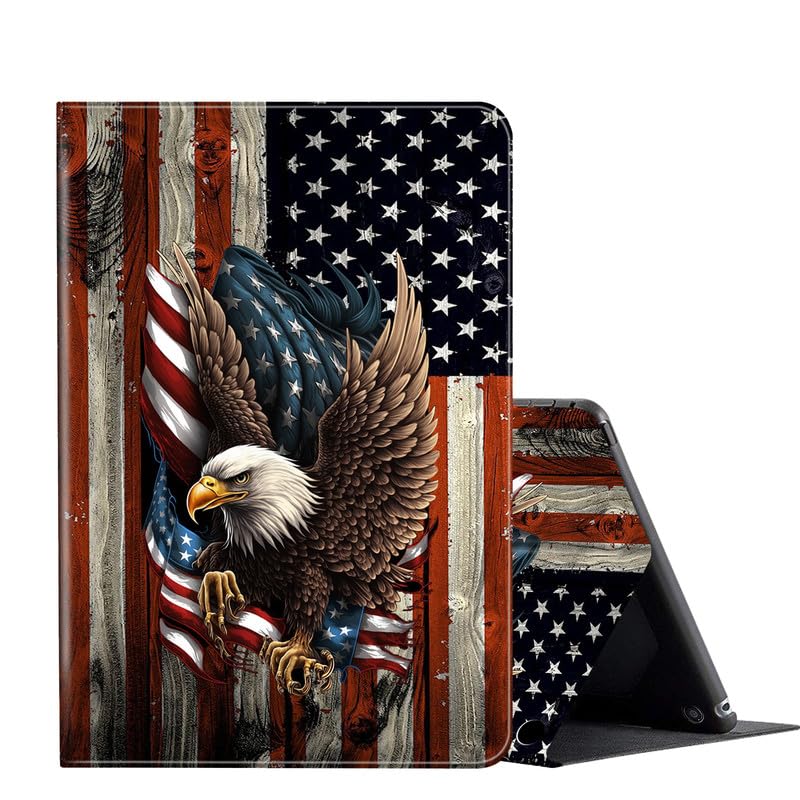 FUYOCWE for Fire HD 10 Tablet Case (13th Generation,2023 Release,10.1"), PU Leather Multi-Angle Folding Stand Smart Flip Cover for Amazon Kindle Fire HD 10 13th Gen-Bald Eagle with Flag - Image 1