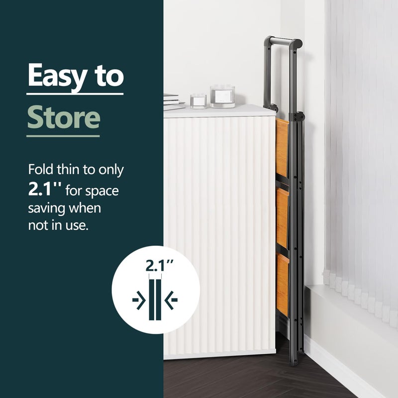 WOA WOA 3 Step Ladder, Ladders for Home, Anti-Slip Pedals, Aluminum Step Stool Foldable, Lightweight to Move, Ease of Storage, Reach 8ft for Closet Kitchen Library, Hold 300lbs - Black&Wood Grain - Image 4