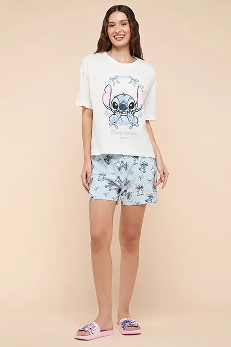 R&b Stitch Printed Shorty Pyjama Set