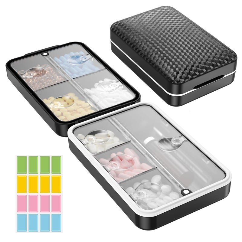 Restree Weekly Pill Organizer with Labels 8 Compartments TravelSize Moistureproof Airtight Pill Case for Daily Use Large Medicine Box for Vitamins Supplements Black