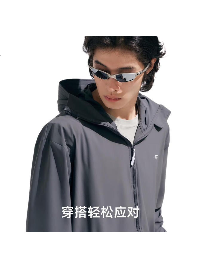 Vvc Men'S Fashion Summer Ice Silk Cool Feeling Uv Protection Short Jacket Shawl Light Grey L - Image 2