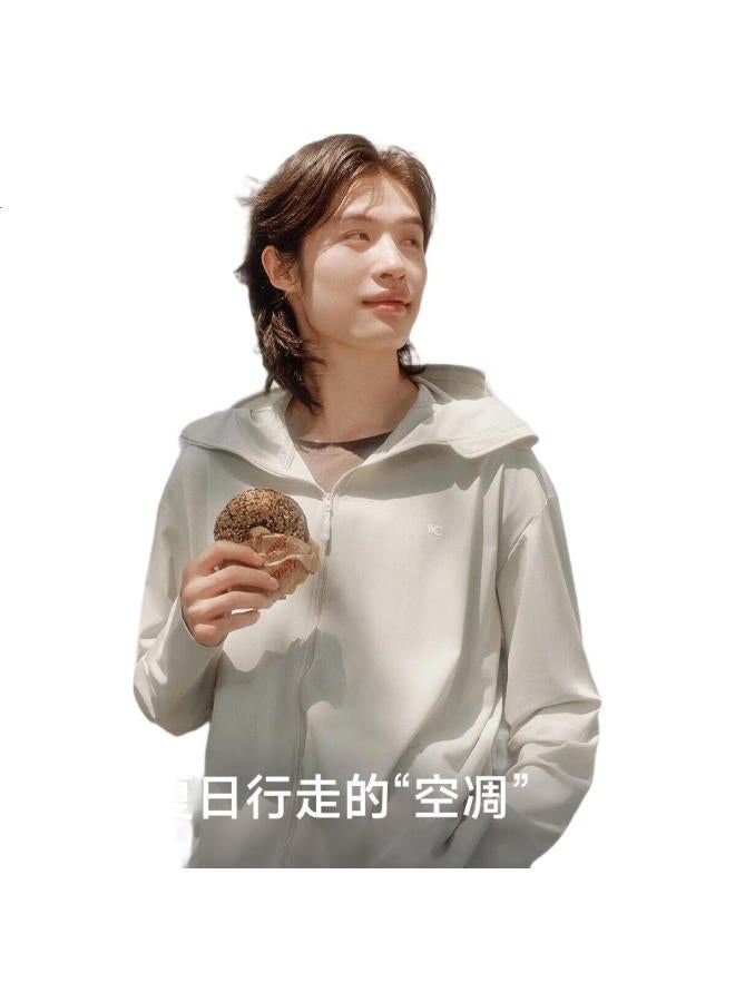 Vvc Men'S Fashion Summer Ice Silk Cool Feeling Uv Protection Short Jacket Shawl Light Grey L - Image 1