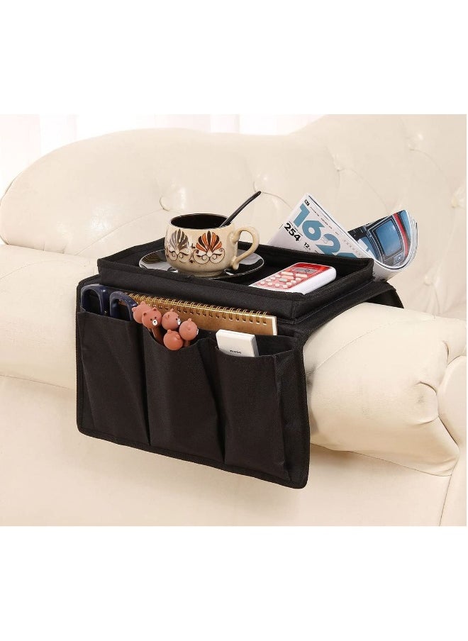 Generic SYOSI Sofa TV Remote Control Handset Holder Organiser Caddy, Couch Armrest Organizer with 6 Pockets, Hanging Storage Bag for Chairs Sofas Armchairs Desk (Black)  - Image 1