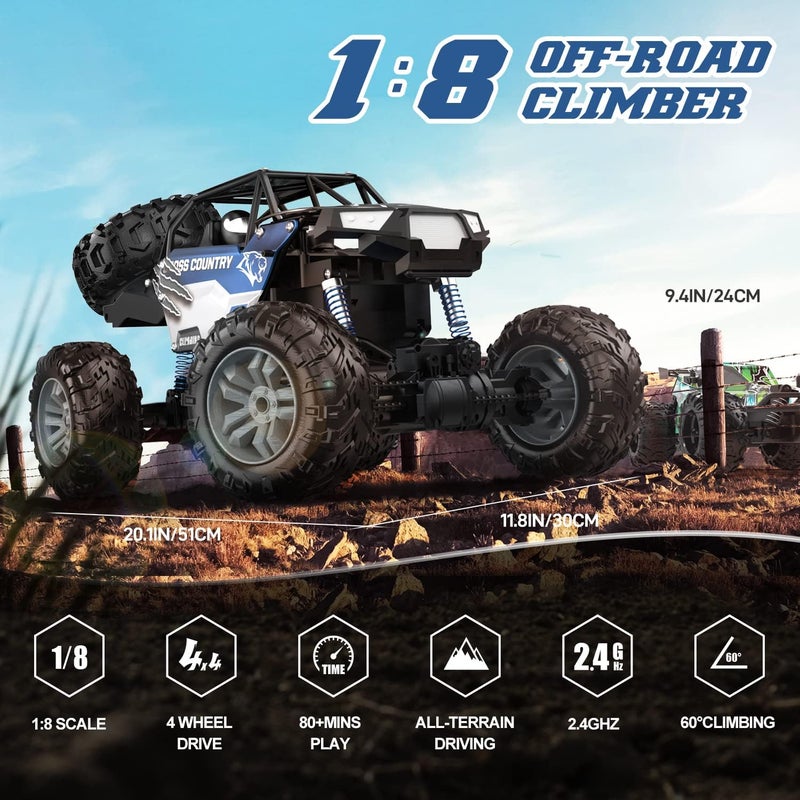 DEERC Large 1:8 Scale Monster Truck for Adults and Boys, Upgraded Remote Control Car with Realistic Sound, 4WD All Terrain RC Toy with 2 Batteries for 80 Minutes Play - Image 3
