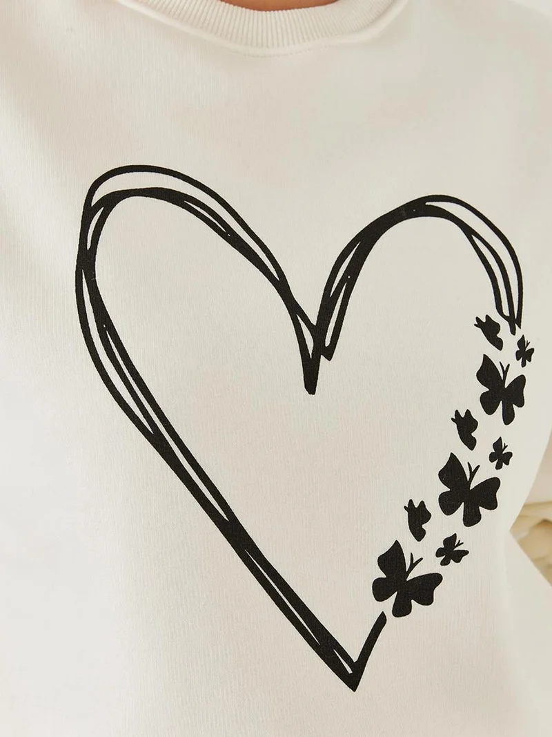 Bianco Lucci LUCCI Printed Crew Neck Relaxed Fit Sweatshirt