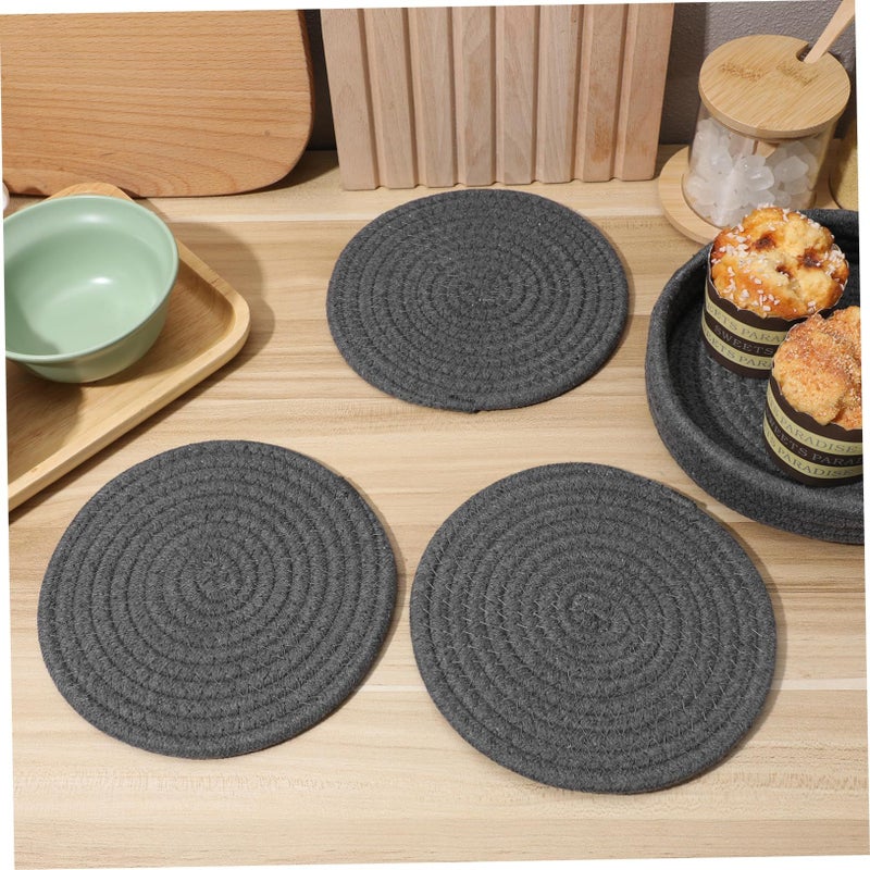 Round Cotton Rope Placemat Set Woven Kitchen Table Mats For Hot Dishes Asian Style - Image 4