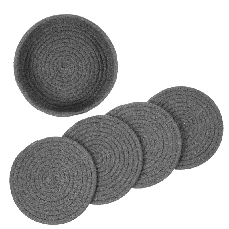 Round Cotton Rope Placemat Set Woven Kitchen Table Mats For Hot Dishes Asian Style - Image 2