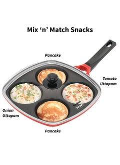 Hawkins Hawkins 30 cm Die-Cast Multi Snack Pan with Glass Lid, Nonstick Mini Uttapam Tawa, Pancake Pan, Red (DCMS30G)  - Image 5
