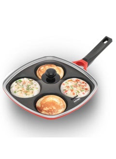 Hawkins Hawkins 30 cm Die-Cast Multi Snack Pan with Glass Lid, Nonstick Mini Uttapam Tawa, Pancake Pan, Red (DCMS30G)  - Image 1
