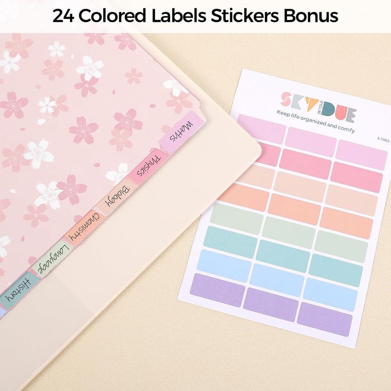 Skydue 8 Tab Binder Dividers with Tabs, Floral Design, Thick Dividers for 3 Ring Binder, Letter Size, Tear-Resistant File Organizers, PinkFloral - Image 3