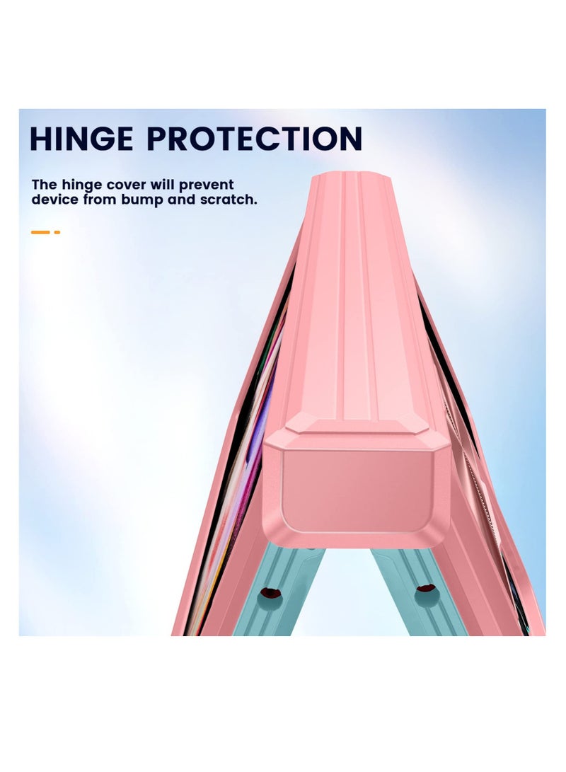 SYOSI Case for Samsung Galaxy Z Fold 4,Galaxy Z Fold 4 Cover with Slide Camera Cover and Hinge protection,Foldable TPU Frame and Hard PC Back,Shockproof Anti-Scatch Protective Case(Pink+Cyan) - Image 3