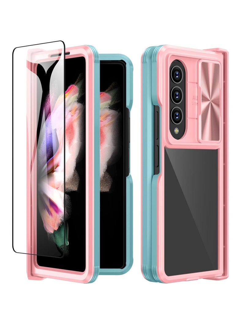 SYOSI Case for Samsung Galaxy Z Fold 4,Galaxy Z Fold 4 Cover with Slide Camera Cover and Hinge protection,Foldable TPU Frame and Hard PC Back,Shockproof Anti-Scatch Protective Case(Pink+Cyan) - Image 1