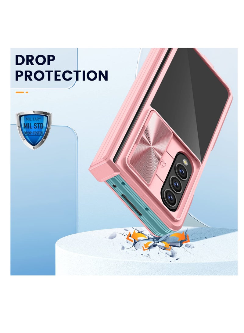 SYOSI Case for Samsung Galaxy Z Fold 4,Galaxy Z Fold 4 Cover with Slide Camera Cover and Hinge protection,Foldable TPU Frame and Hard PC Back,Shockproof Anti-Scatch Protective Case(Pink+Cyan) - Image 5