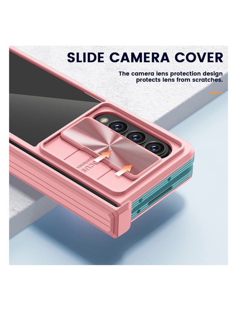 SYOSI Case for Samsung Galaxy Z Fold 4,Galaxy Z Fold 4 Cover with Slide Camera Cover and Hinge protection,Foldable TPU Frame and Hard PC Back,Shockproof Anti-Scatch Protective Case(Pink+Cyan) - Image 4