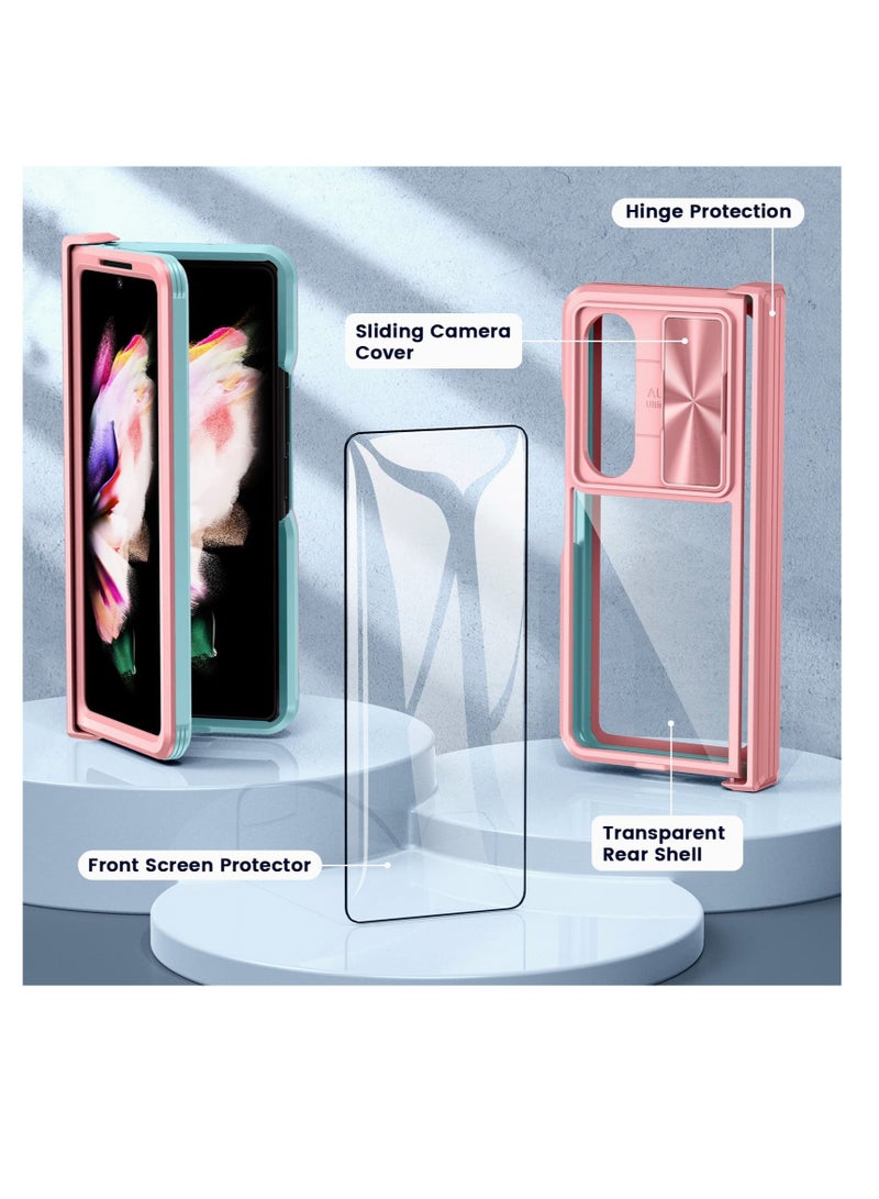 SYOSI Case for Samsung Galaxy Z Fold 4,Galaxy Z Fold 4 Cover with Slide Camera Cover and Hinge protection,Foldable TPU Frame and Hard PC Back,Shockproof Anti-Scatch Protective Case(Pink+Cyan) - Image 2