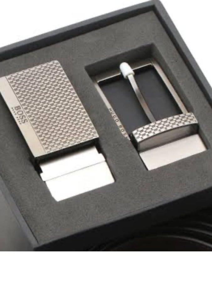 Premium Black Leather Belt with Two Interchangeable Buckles – Perfect Gift for Men  - Image 1