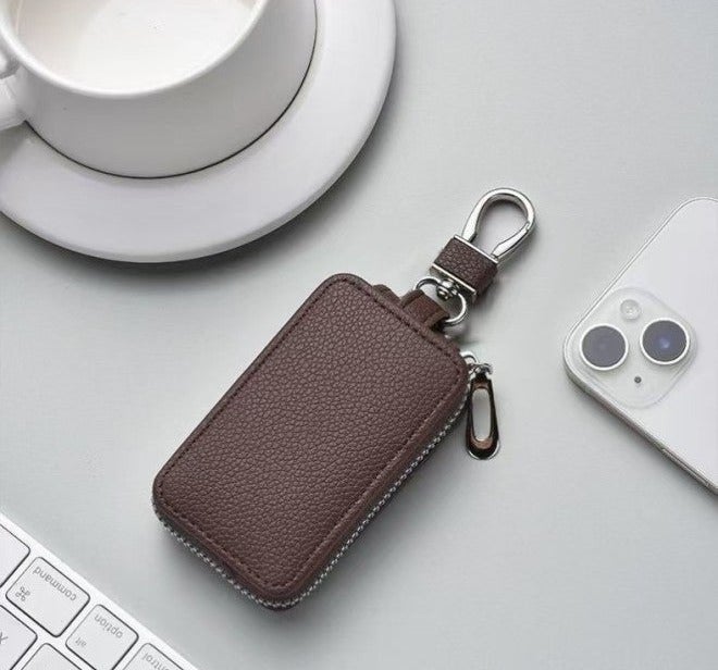 Explosive lightweight car key bag with lychee pattern leather zipper, intelligent remote control key bag, multifunctional waist hanging - Image 1
