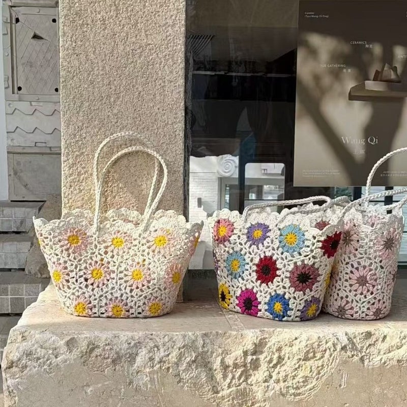 حقيبة كتف كروشيه يدوية للنساء بتصميم المشاهير قطنية محبوكة للشاطئ - Image 3
