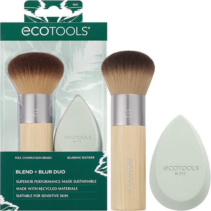 EcoTools OnTheGo Makeup Brush Kit TravelFriendly Brush Set MiniSize Makeup Tools for Powders Blush Bronzer Eyeshadows EcoFriendly Synthetic Bristles CrueltyFree Vegan 5 Piece Set - Image 1