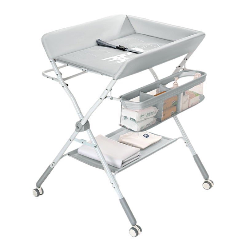 Luganud Diaper Changing Table, Foldable, Diaper Changing, Diaper Table, Portable Storage, Comes with Wheels, Baby Care, Bedroom, Diaper Changing Table, Diaper Changing Table, Side Rack, Storage Shelf, Nursery - Image 1