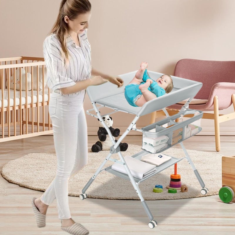 Luganud Diaper Changing Table, Foldable, Diaper Changing, Diaper Table, Portable Storage, Comes with Wheels, Baby Care, Bedroom, Diaper Changing Table, Diaper Changing Table, Side Rack, Storage Shelf, Nursery - Image 2