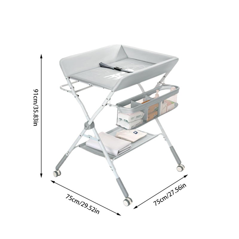 Luganud Diaper Changing Table, Foldable, Diaper Changing, Diaper Table, Portable Storage, Comes with Wheels, Baby Care, Bedroom, Diaper Changing Table, Diaper Changing Table, Side Rack, Storage Shelf, Nursery - Image 4