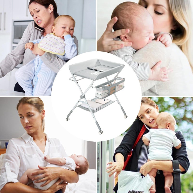Luganud Diaper Changing Table, Foldable, Diaper Changing, Diaper Table, Portable Storage, Comes with Wheels, Baby Care, Bedroom, Diaper Changing Table, Diaper Changing Table, Side Rack, Storage Shelf, Nursery - Image 3