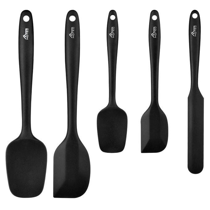 600 HEAT RESISTANT BPAFREE SILICONE RUBBER SPATULA SETKITCHEN COOKING SPATULAS BAKING MIXING FOR NON STICK COOKWARE DISHWASHER SAFE BLACK SET OF 5