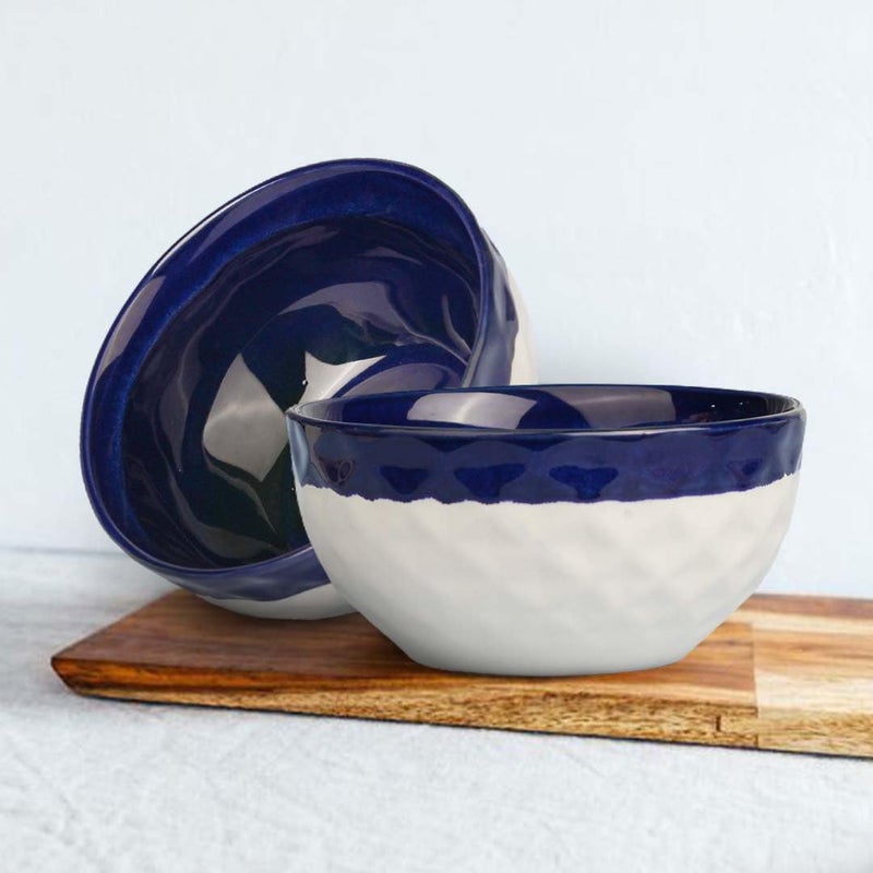 The Earth Store Studio Pottery Dual Tone White Blue Ceramic Bowl Set of 2, 450ML Each - Multipurpose Snack Bowl, Dishwasher & Microwave Safe Bowl | Perfect for Christmas | New Year | Daily Use - Image 4