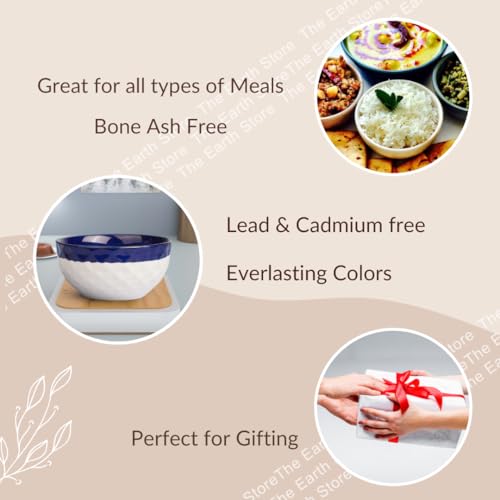 The Earth Store Studio Pottery Dual Tone White Blue Ceramic Bowl Set of 2, 450ML Each - Multipurpose Snack Bowl, Dishwasher & Microwave Safe Bowl | Perfect for Christmas | New Year | Daily Use - Image 2