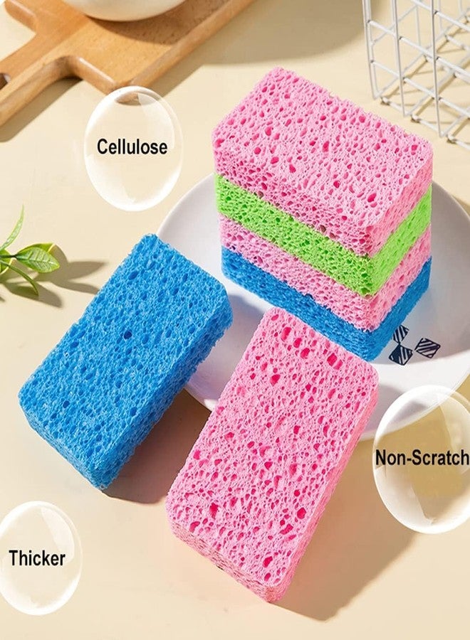 MB2P Cleaning Scrub Sponge,Non-Scratch Kitchen Cellulose Dishwashing Sponge,3 PCS Extra Thickness Colored Biodegradable Natural Sponge with 2Pack Metal Scrubber - Image 2