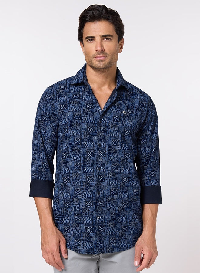 تكلف The Luxe Print Navy Oxford Shirt with Rich Printed Finish - Image 2