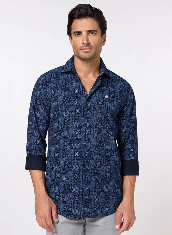 تكلف The Luxe Print Navy Oxford Shirt with Rich Printed Finish