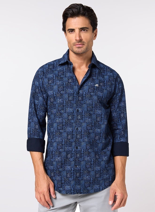 مانرزم The Luxe Print Navy Oxford Shirt with Rich Printed Finish - Image 5