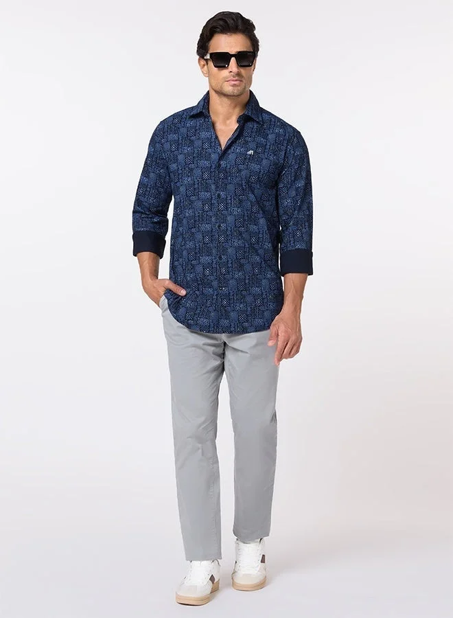 MANNERISM  The Luxe Print Navy Oxford Shirt with Rich Printed Finish for Men | Best Price UAE