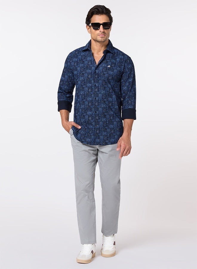 مانرزم The Luxe Print Navy Oxford Shirt with Rich Printed Finish - Image 4