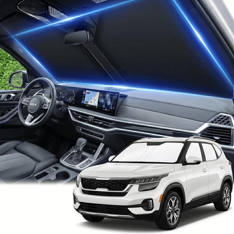 AuyNeas Windshield Sun Shade for Kia Seltos 2021-2024 2025 2026 Sunshade Front Window Shade Custom Fit Seltos Accessories Sun Visor Foldable Shade Blocks UV Rays Accessories - Image 1