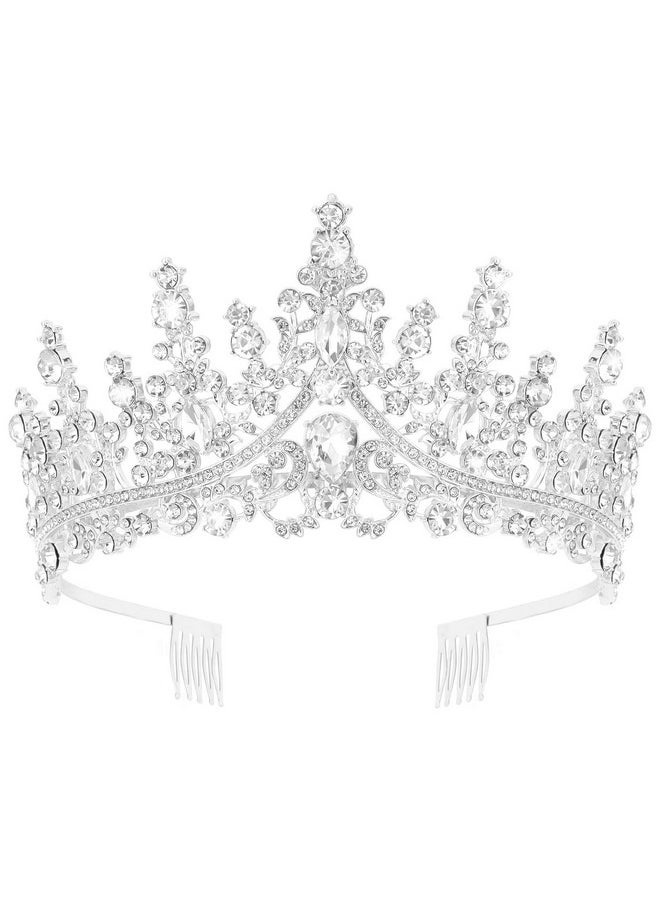 Wecoe - Tiaras And Crowns For Women Silver Birthday Girl Princess Queen Crown Adult Women Quinceanera Fairy Crown Wedding Bridal Prom Accessories Crowns For Flower Bouquets, 3Pcs Blank Sashes Included - Image 1