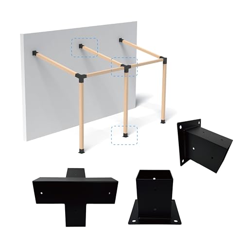 MEWSDEN Pergola Bracket Kit 4x4, Including 1 Wall Base, 1 105 ° 4-Way and 1 Bases, 1 Set of Wall Mounted 15° Pitched Roof Mounting Kit for Extension, for Shading Facilities Attached to Walls or Eaves - Image 1