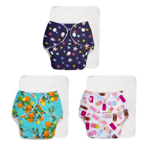 Superbottoms Basic Leakage-proof advanced cloth diapers for babies, High Absorbent 100% cotton 3 reusable diaper and 3 insert pad Combo Pack washable cloth diaper 3M -3Years Adjustable, Reduces Rash - Image 1