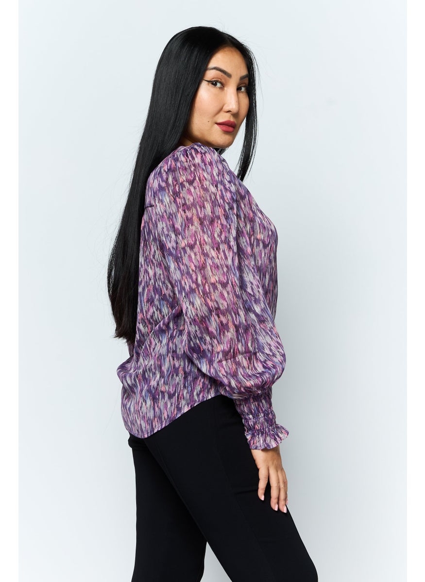 Women V Neck Long Sleeve Allover Print Blouse, Purple Combo - pzsku/Z27309E84F62D2D36D1A3Z/45/_/1737642549/ea8dc9a7-e275-42be-97a3-8631d210d9cd