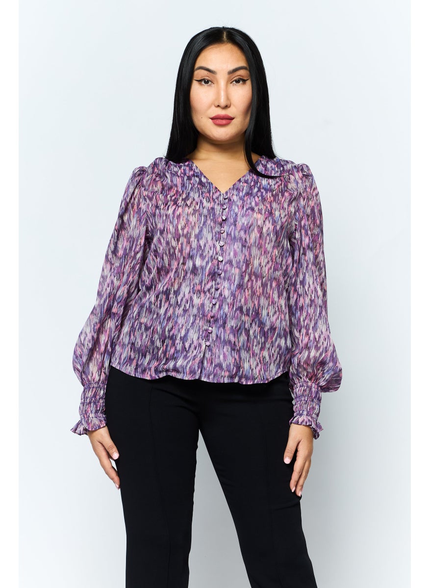 Women V Neck Long Sleeve Allover Print Blouse, Purple Combo - pzsku/Z27309E84F62D2D36D1A3Z/45/_/1737642551/22f4a503-e55b-4dd9-a189-0330367cdc4f