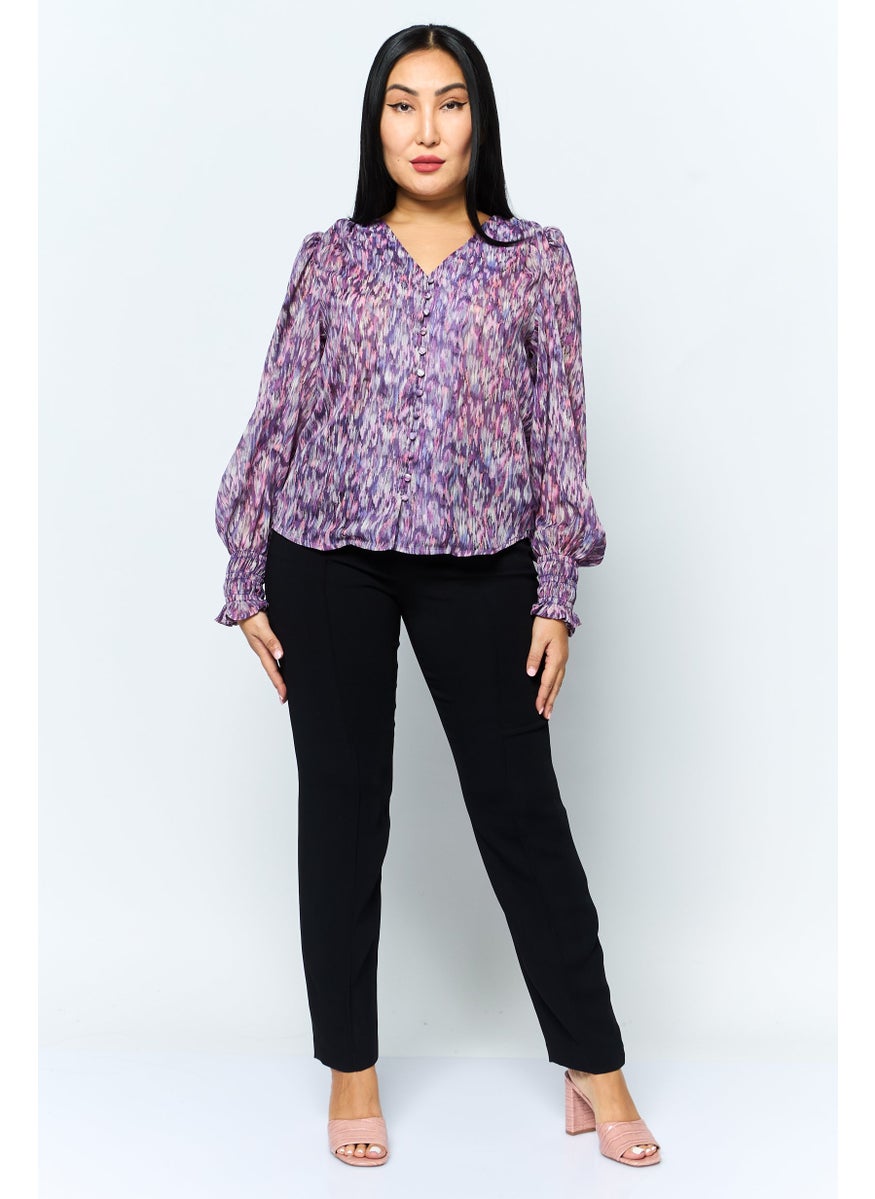 Women V Neck Long Sleeve Allover Print Blouse, Purple Combo - pzsku/Z27309E84F62D2D36D1A3Z/45/_/1737642552/9dca8cff-9058-4095-a5b7-88b7829ef4c1