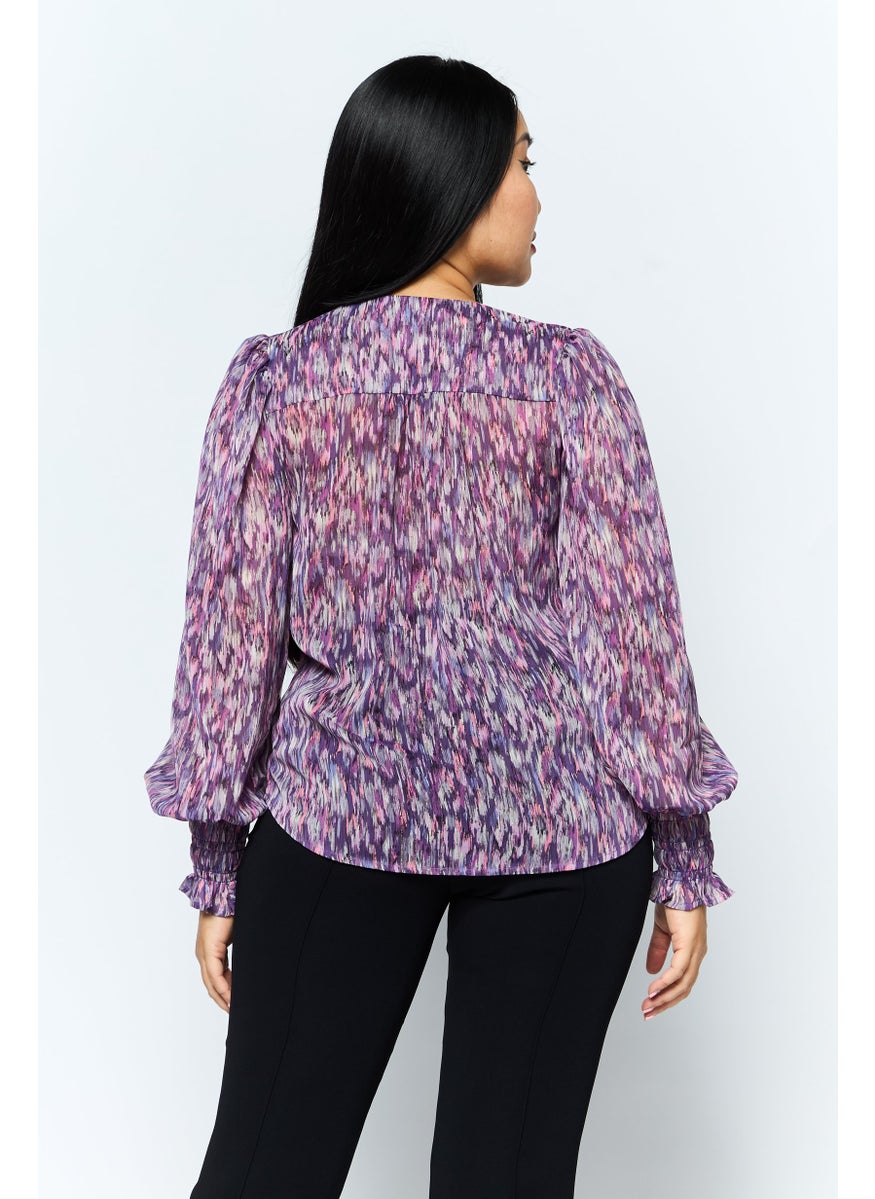 Women V Neck Long Sleeve Allover Print Blouse, Purple Combo - pzsku/Z27309E84F62D2D36D1A3Z/45/_/1737642555/44e5be55-fd8f-4b29-8361-7b8b2e234f58