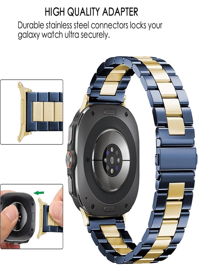 DEALELE Starp Compatible with Samsung Galaxy Watch Ultra 47mm (2025/2024), No Gap Stainless Steel Metal Replacement Bands for Galaxy Watch Ultra 2/7 Ultra 47mm Women Men, Blue-gold - Image 2